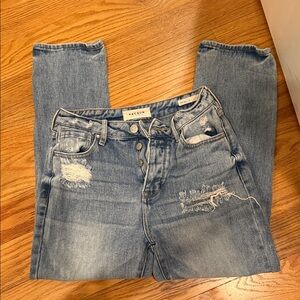 PacSun Faded Blue Distressed High-Rise Button Jeans